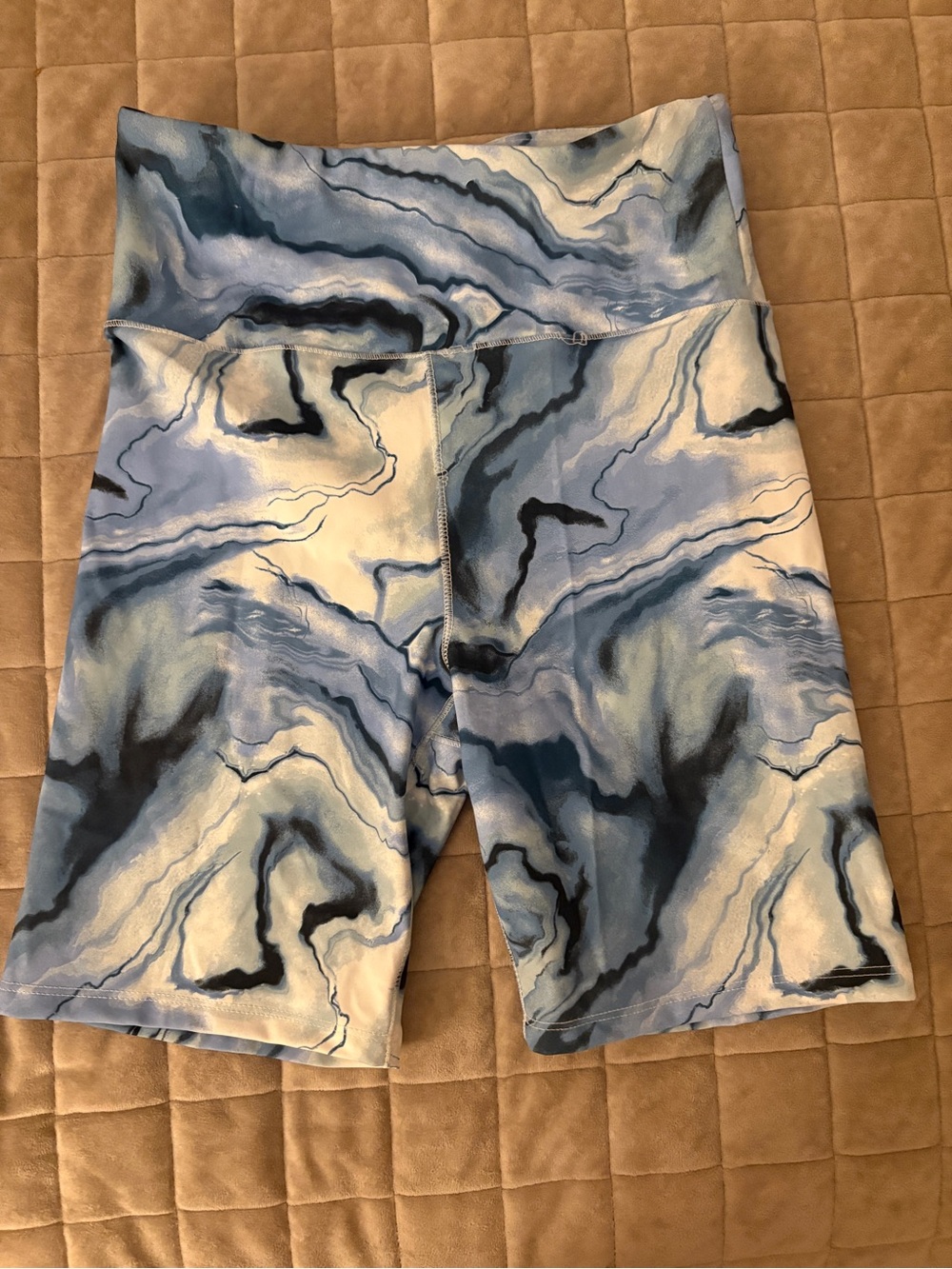 Forever 21 Marble-Print Blue High-Rise Bike Shorts